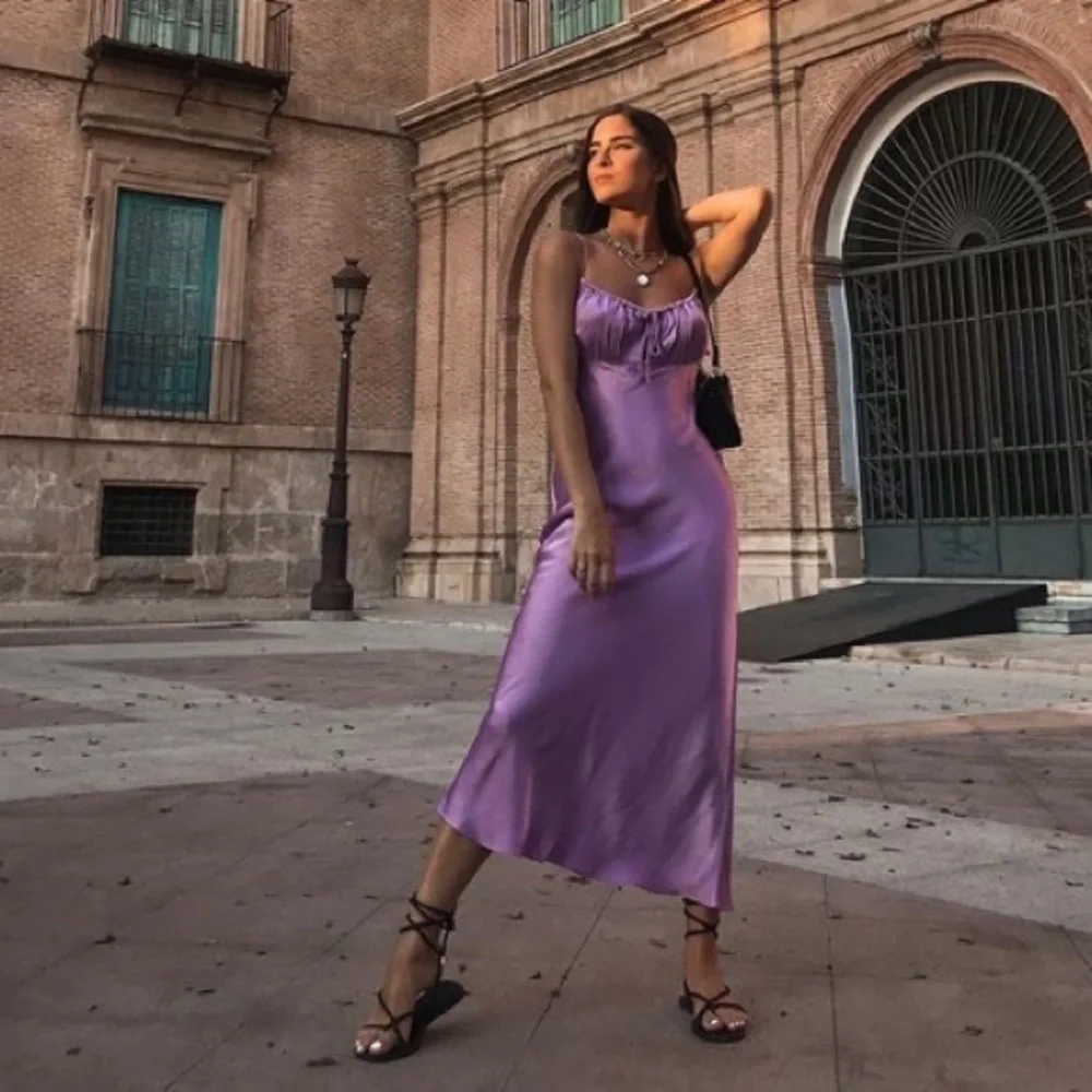 ZARA BLOGGERS FAV LILAC Satin Slip Maxi Purple Dress - Picture 11 of 11